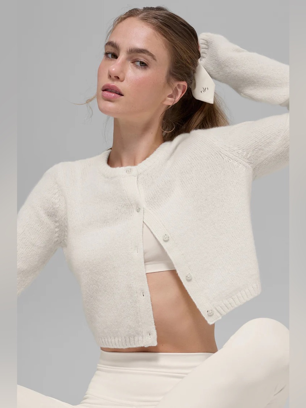 ALO *NWOT* Wool Cashmere New Class Cropped Cardigan in Ivory - XS